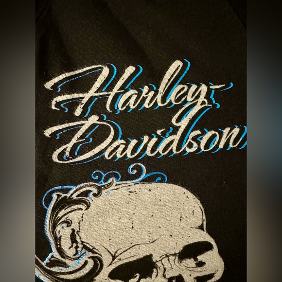 HARLEY DAVIDSON BRIGHT BLUE & BLACK V-NECK T-SHIRT - Medium - Picture 4 of 11